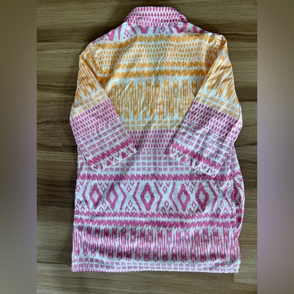 J. McLaughlin Ikat Caftan Dress Women’s Sz S Pullover Lightweight Cotton - Picture 4 of 7